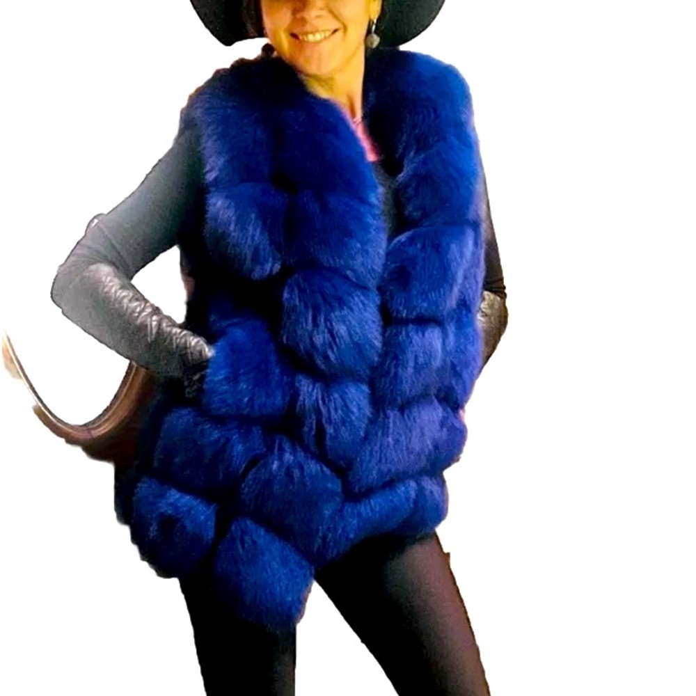 Gently worn genuine Fox vest, blue woman